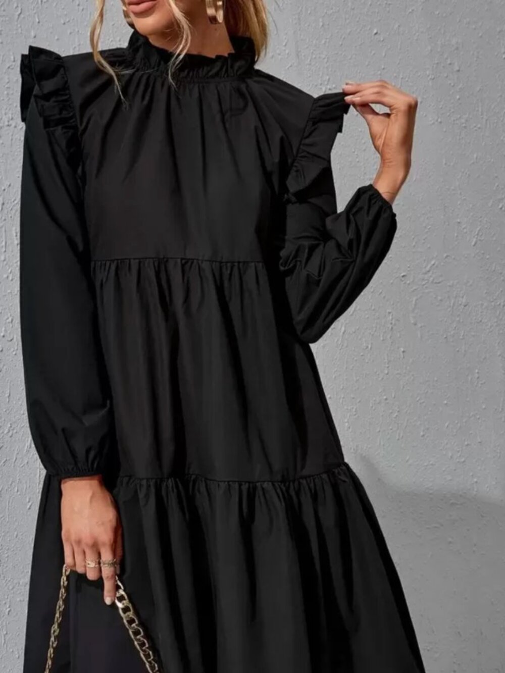 NWOT Bohemian Ruffle Trim Ruched Front Smock Tiered Midi Dress Size Large